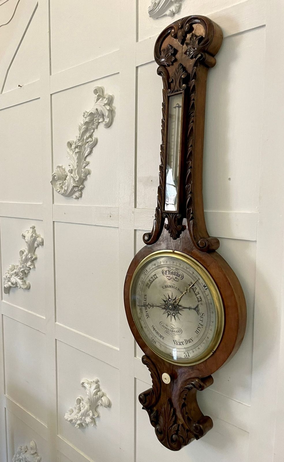 Quality Antique Burr Walnut Carved Banjo Barometer photo furniture