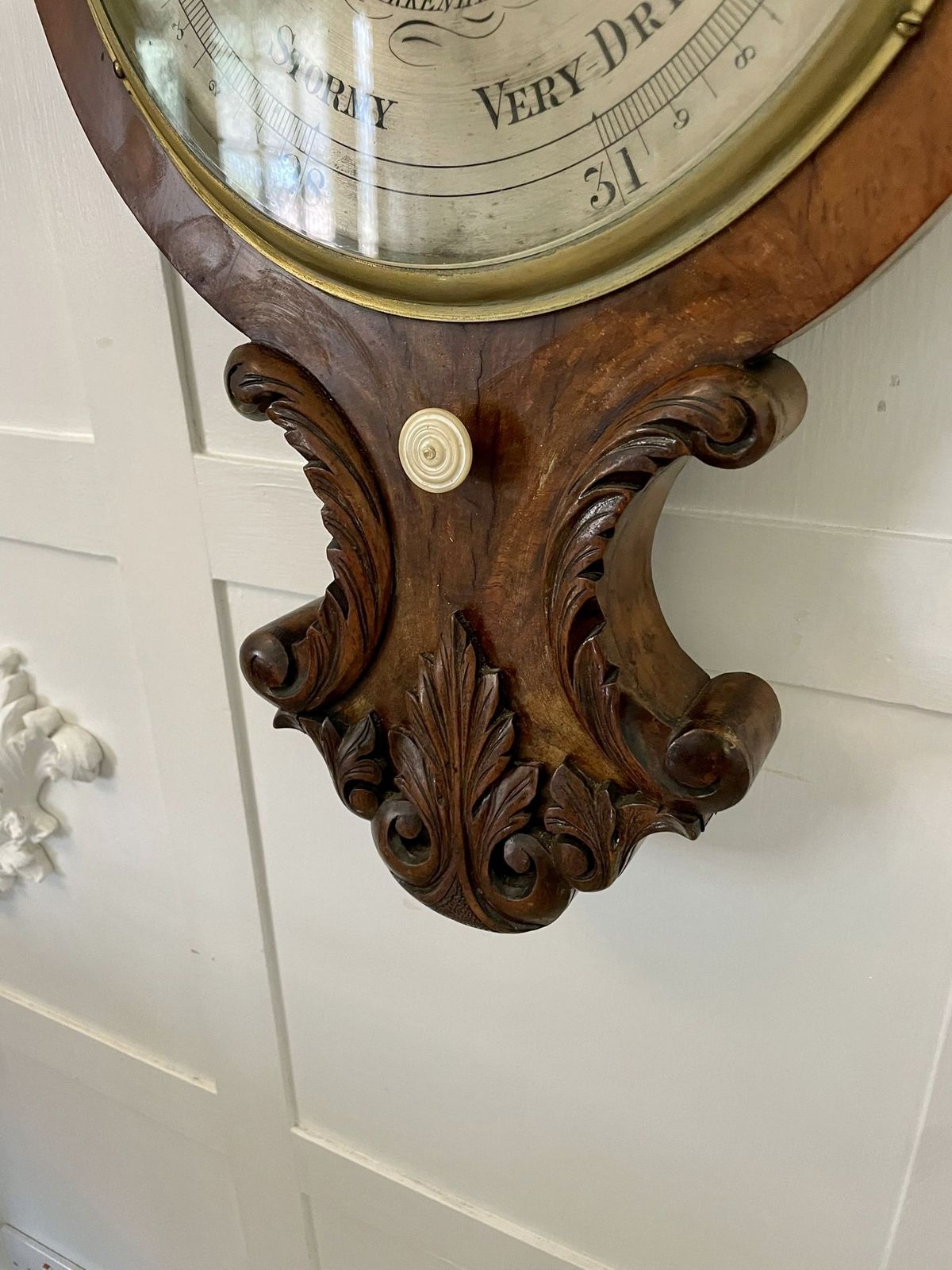 Quality Antique Burr Walnut Carved Banjo Barometer photo vinterior