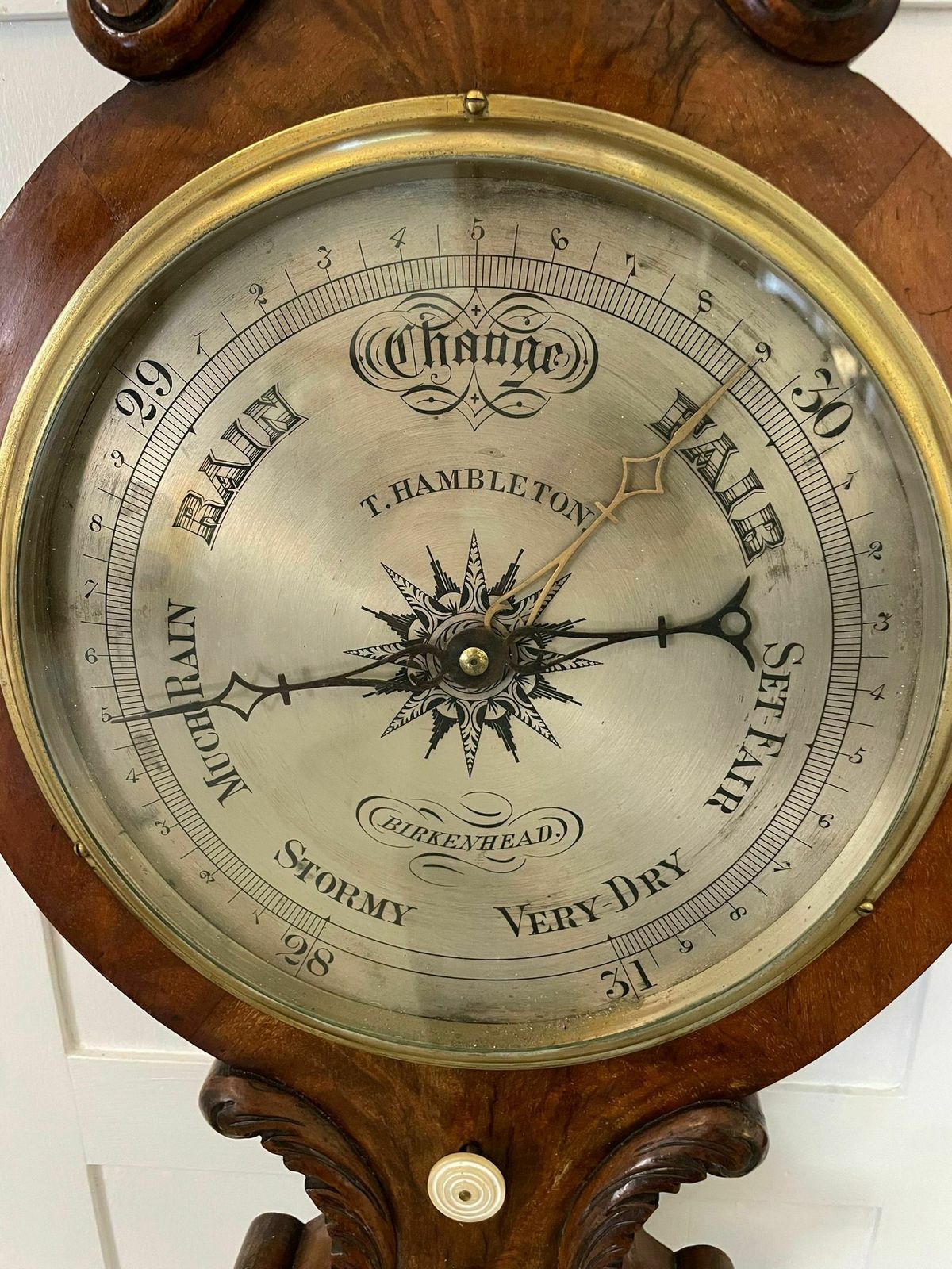 Quality Antique Burr Walnut Carved Banjo Barometer photo buy