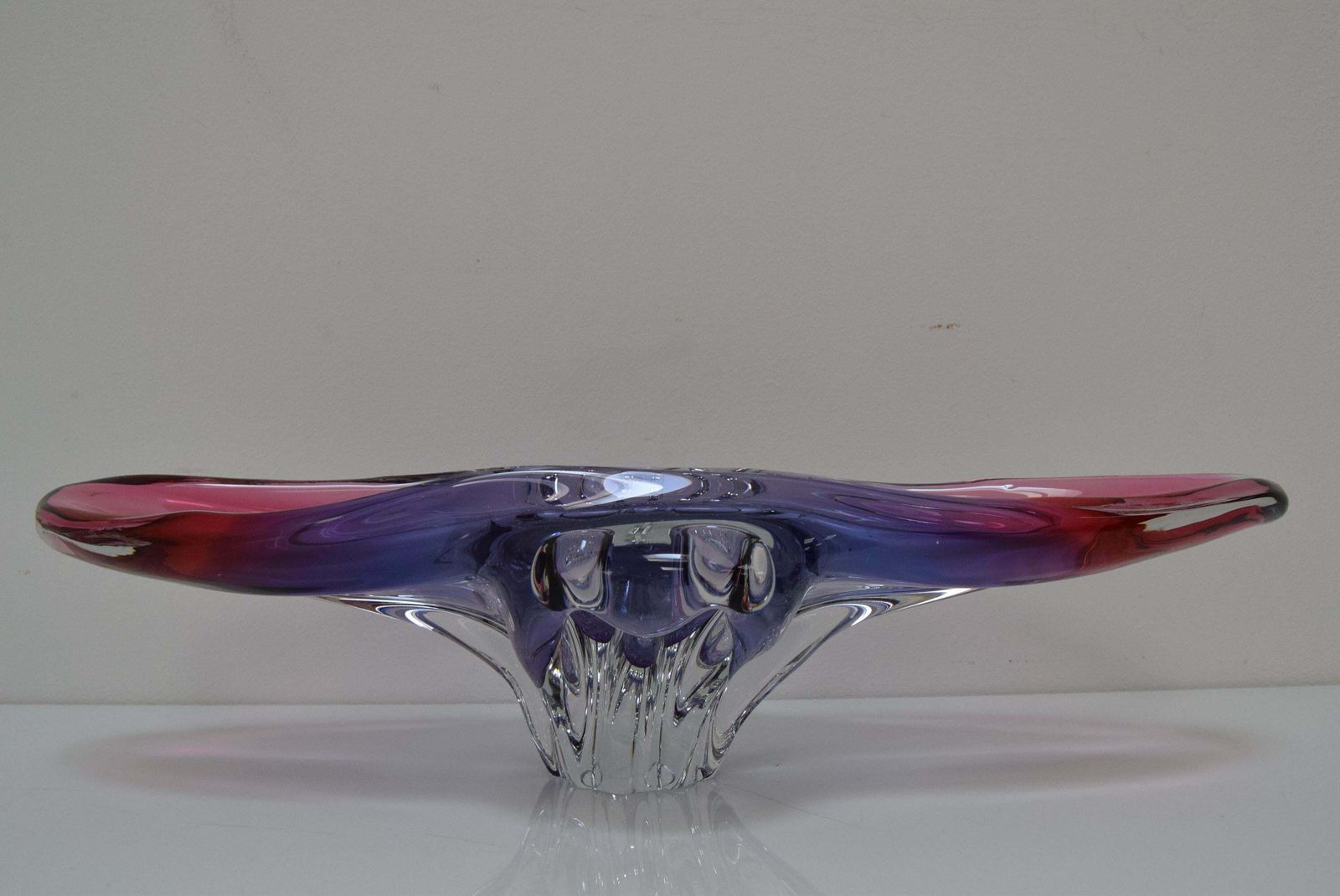 Art Glass Oblong Bowl By Josef Hospodka For Glasswork Chřibská, 1960' photo for sale