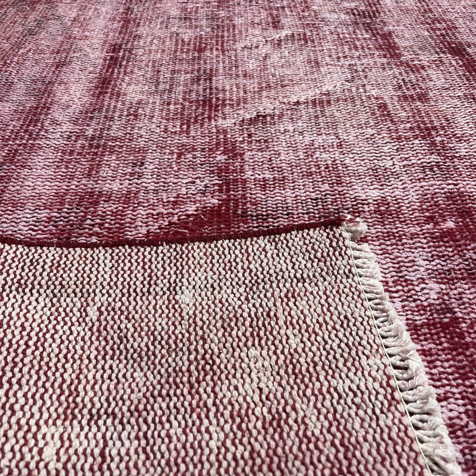 Distressed Turkish Wool Vintage Rug, Over Dyed Red, 180 X 87 Cm photo for sale