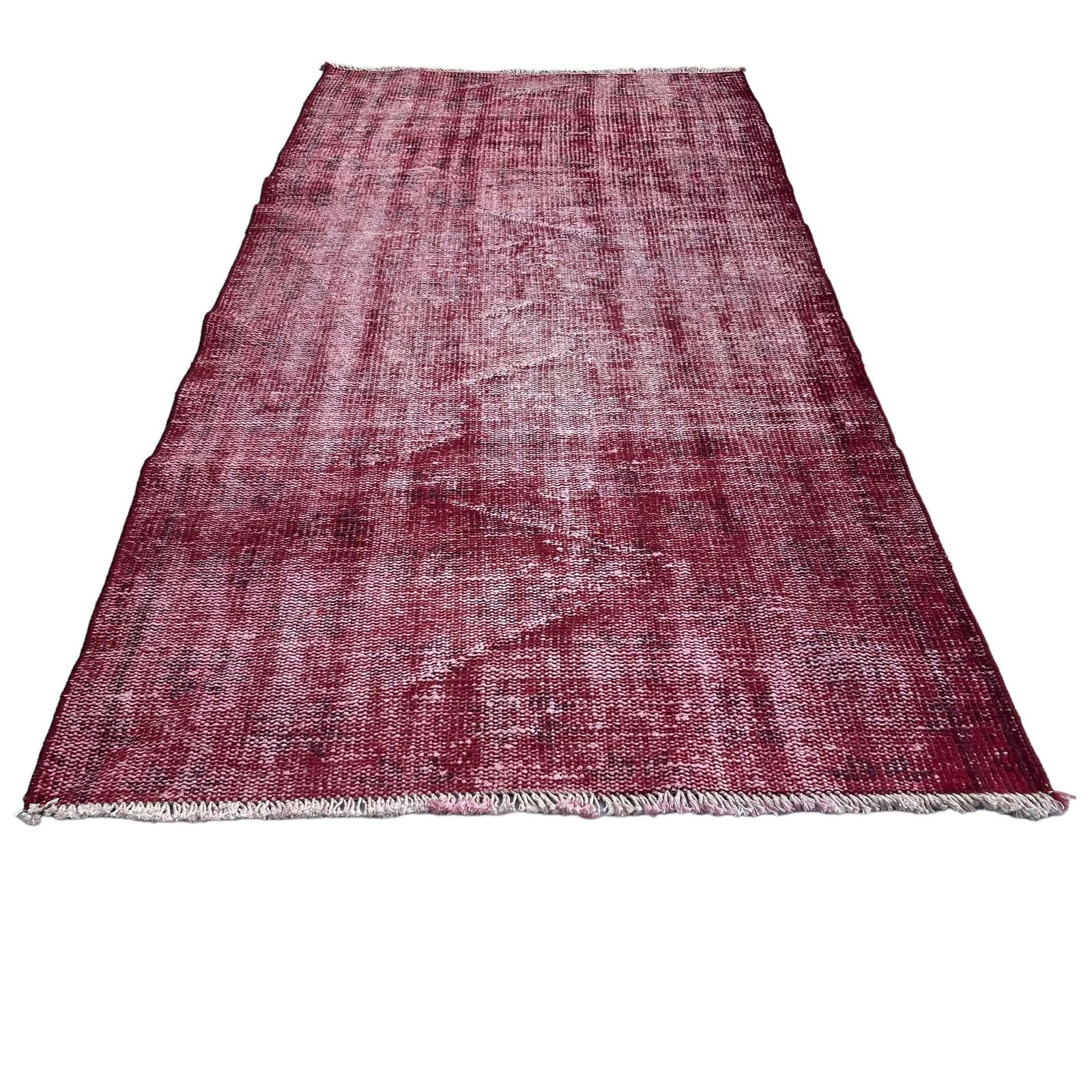 Distressed Turkish Wool Vintage Rug, Over Dyed Red, 180 X 87 Cm photo vinterior