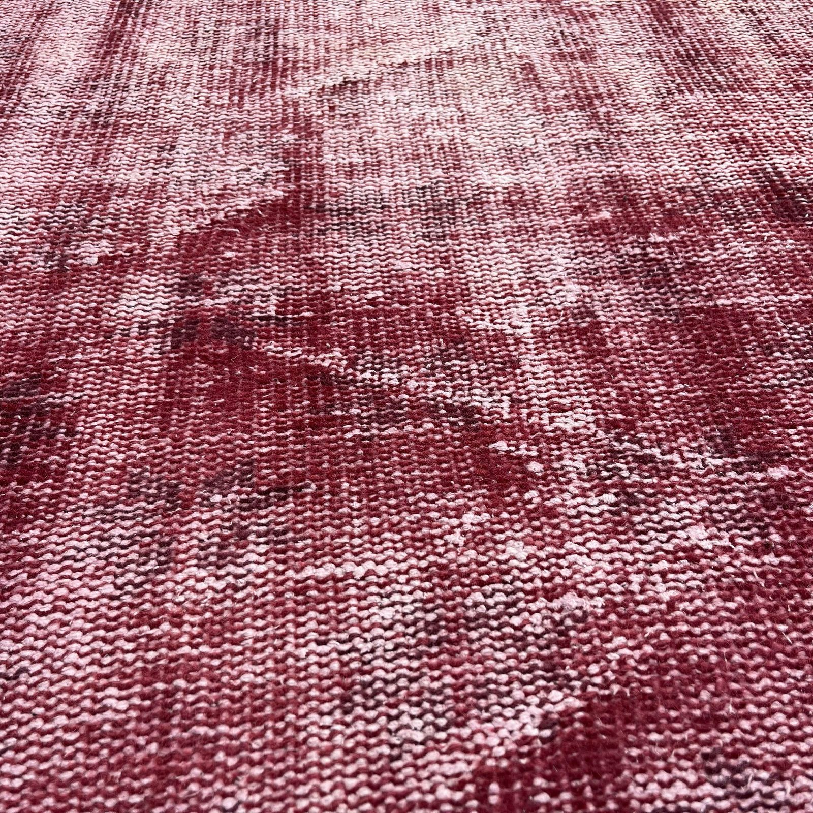 photo for sale Distressed Turkish Wool Vintage Rug, Over Dyed Red, 180 X 87 Cm