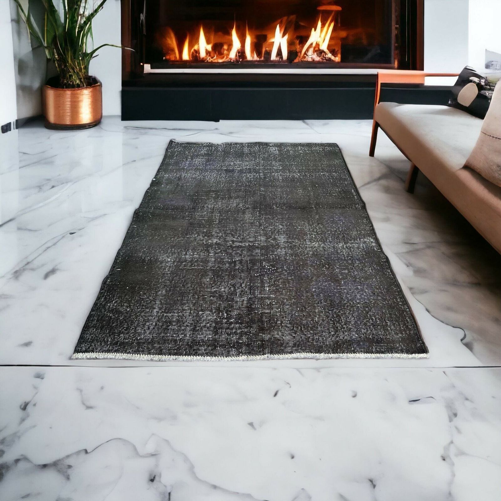 Vintage Distressed Turkish Rug , Over Dyed Grey, 200 X 120 Cm photo for sale