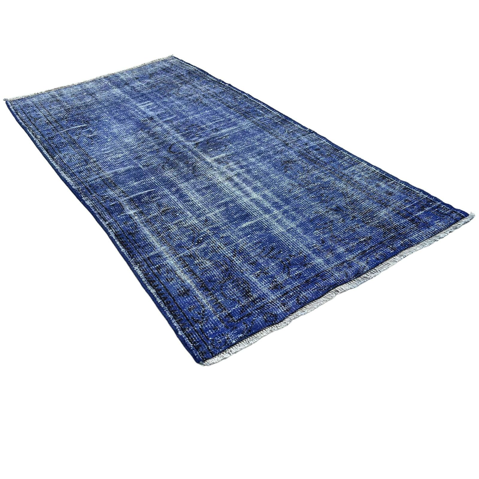 Distressed Turkish Rug Wool Vintage Rug, Over Dyed Blue photo furniture