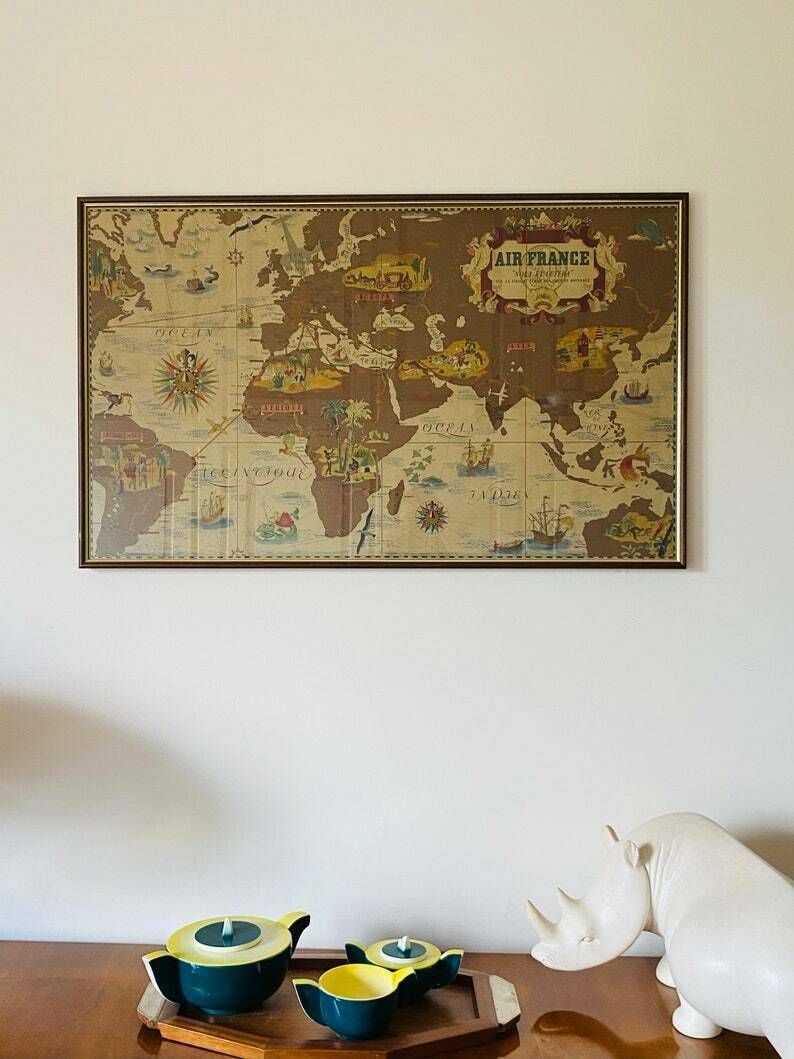 Lucien Boucher, Air France 'Nova Et Vetera' Poster Map, Paris France 1939 photo furniture