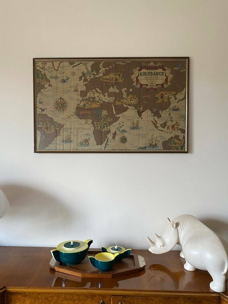 Lucien Boucher, Air France 'Nova Et Vetera' Poster Map, Paris France 1939 photo vintage