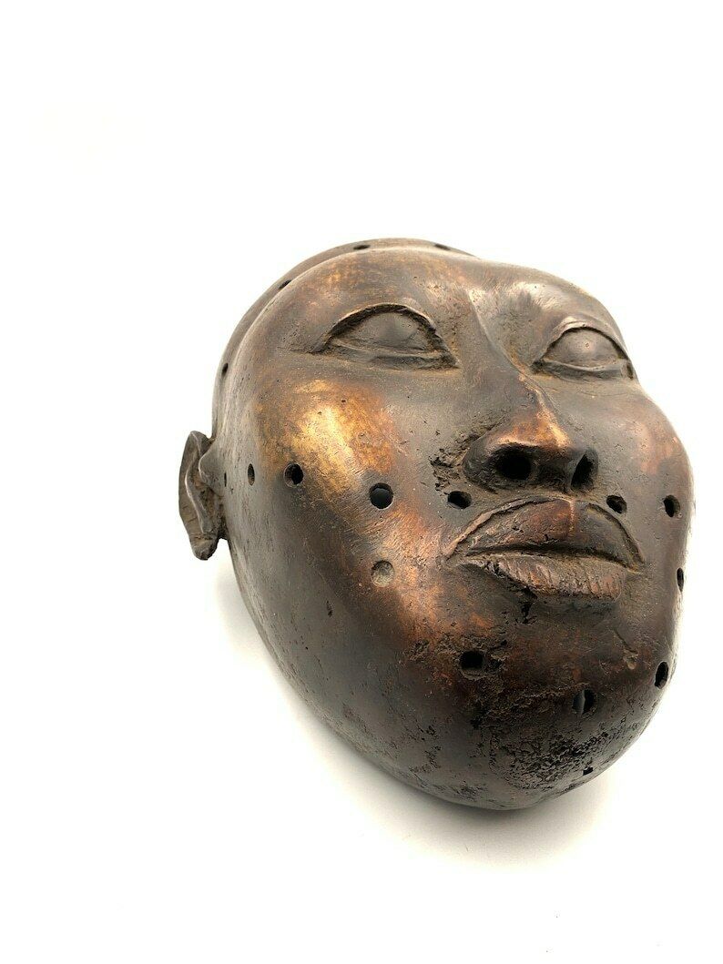 African Trophy Head Of A Foreign Ruler, Bronze, Benin Kingdom, Early XX Century photo Home Decor
