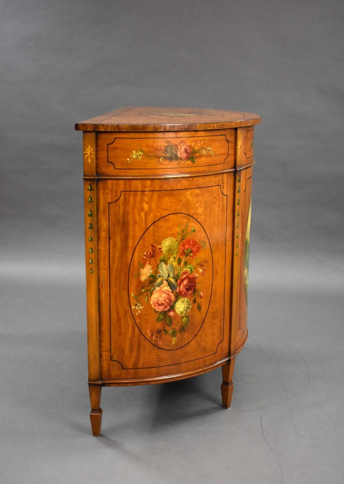 20th Century English Edwardian Hand Painted Satinwood Side Cabinet photo for sale