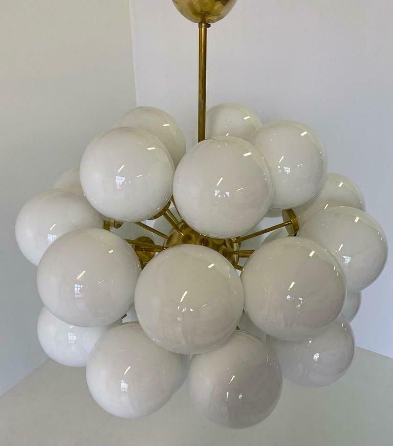 Mid Century Modern Brass And White Murano Glass Spheres Chandelier photo for sale