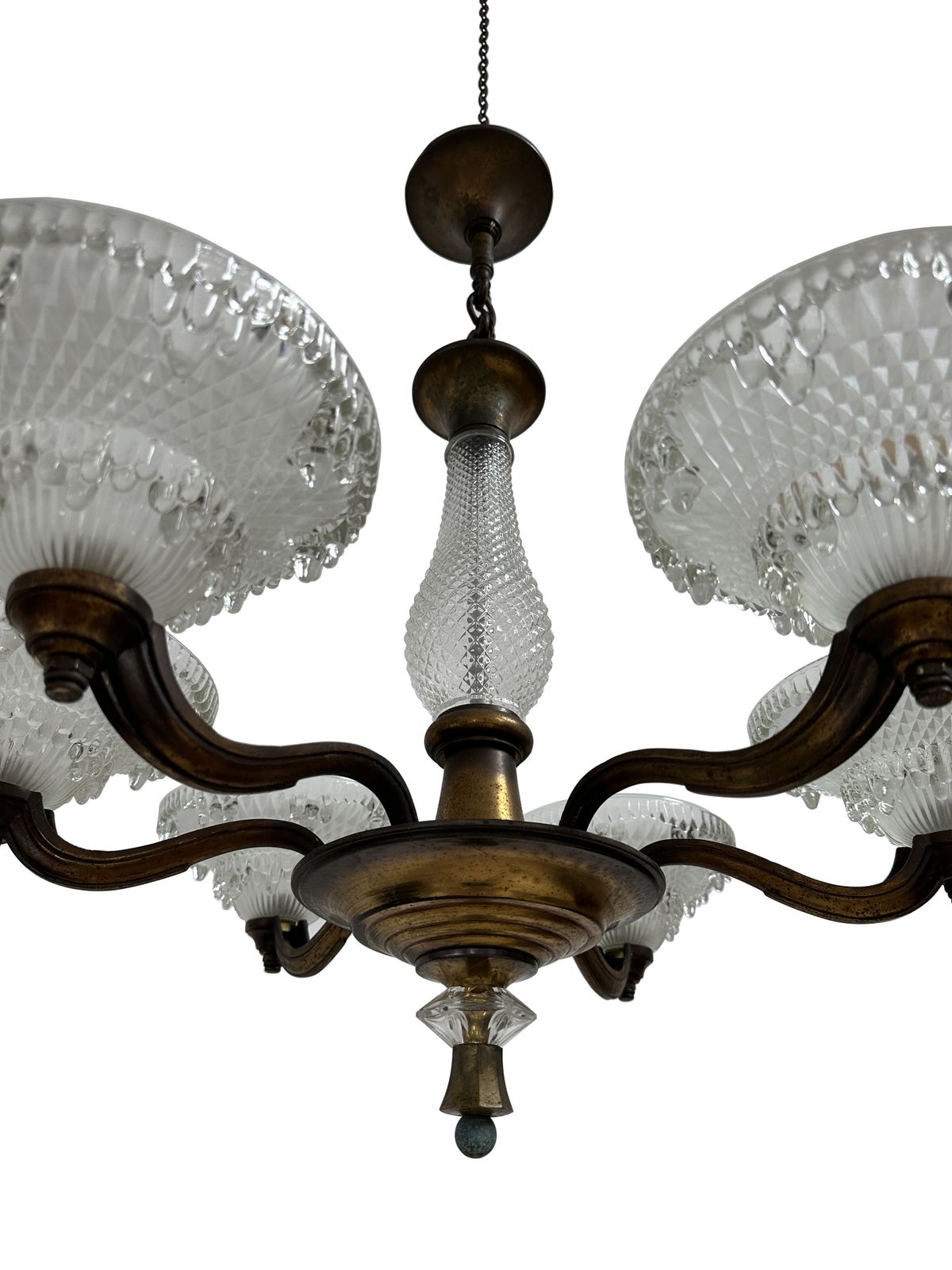 Antique French Bronze Glass Ceiling Icicle Chandelier By Petitot & Ezan photo for sale