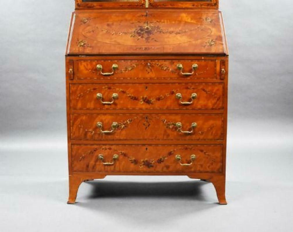 Edwardian Hand Painted Satinwood Bureau Bookcase photo for sale
