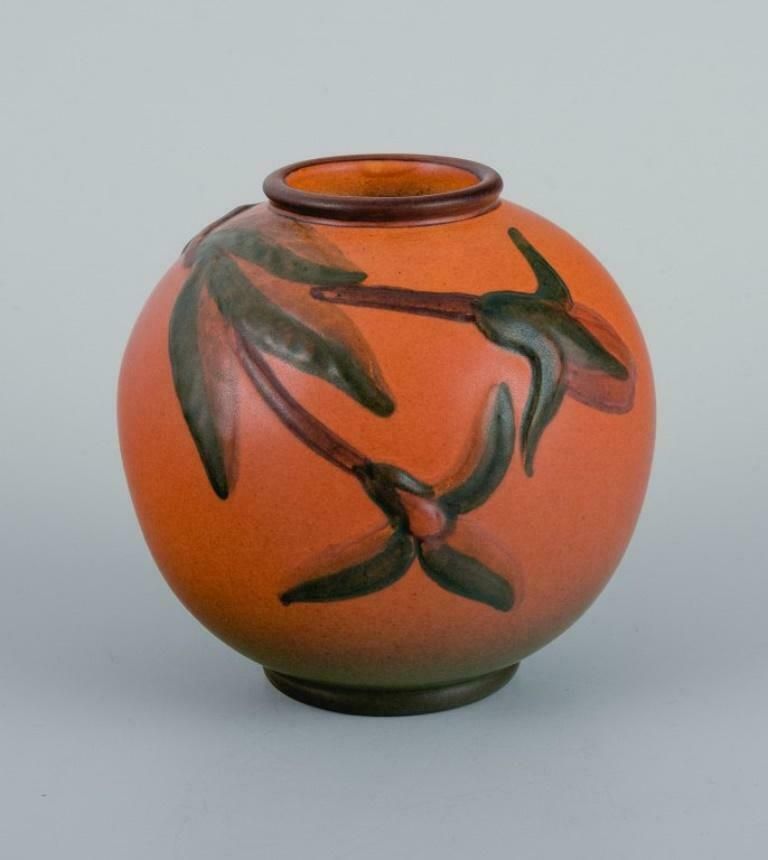 Ipsen's Denmark Two Small Vases With Glaze In Orange Green Shades photo Home Decor