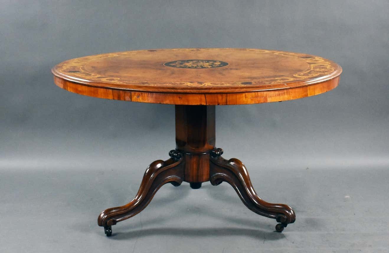 19th Century Victorian Burr Walnut & Marquetry Circular Breakfast photo for sale