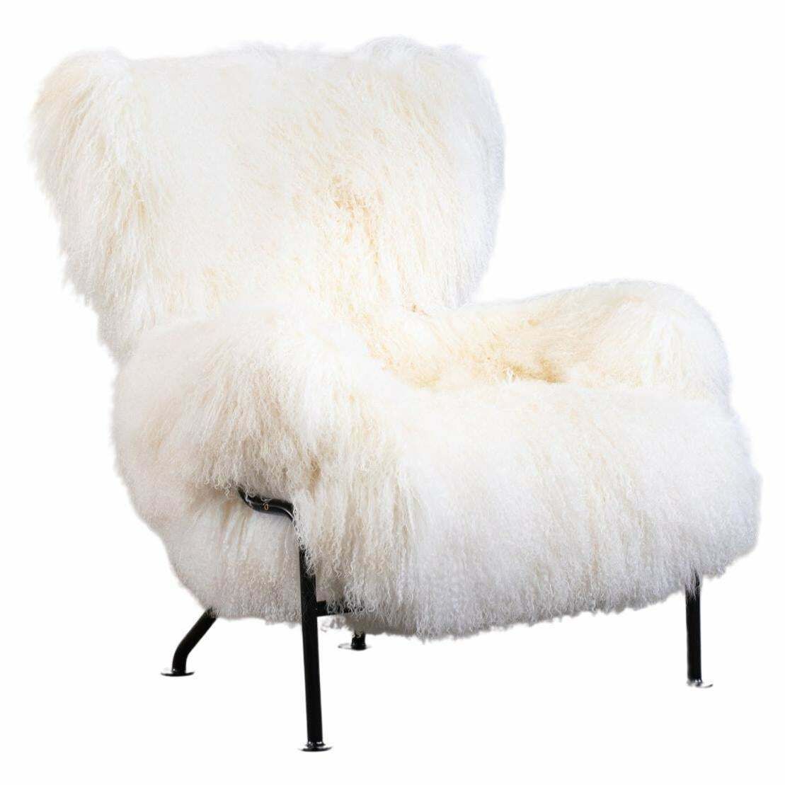 Franco Albini Pl19 Or Tre Pezzi Armchair In White Mongolian Wool Poggi, Italy photo furniture