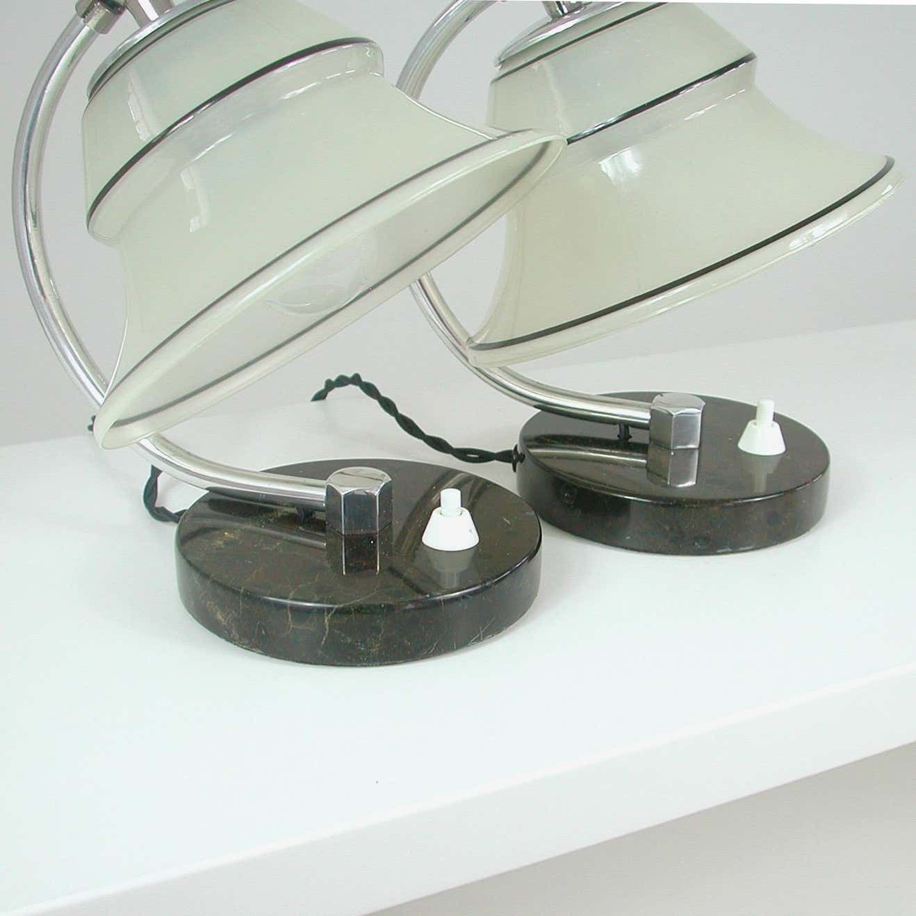 1201.0 German Art Deco Enameled Satin Glass, Marble And Aluminum Table Lamps, 1930s photo