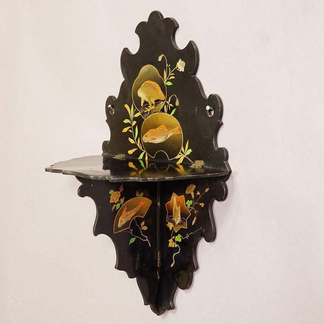 Antique Victorian Papier Mâché Wall Shelve With Japonizing Decoration photo 362.0