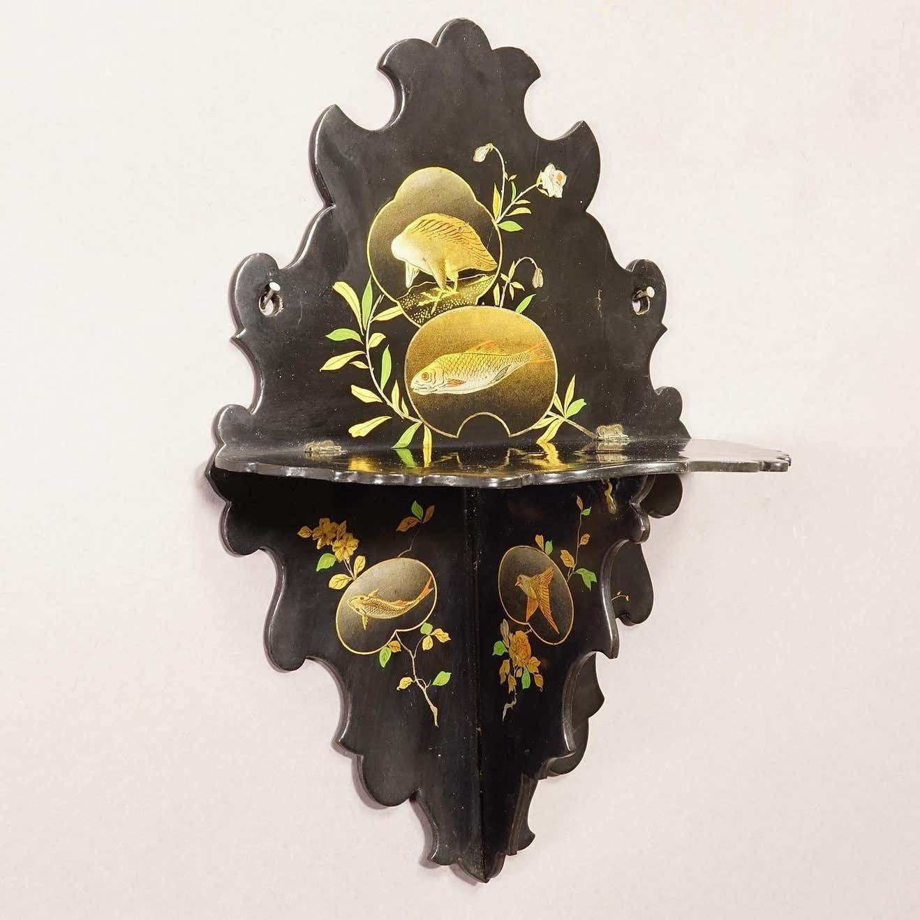 Antique Victorian Papier Mâché Wall Shelve With Japonizing Decoration photo buy