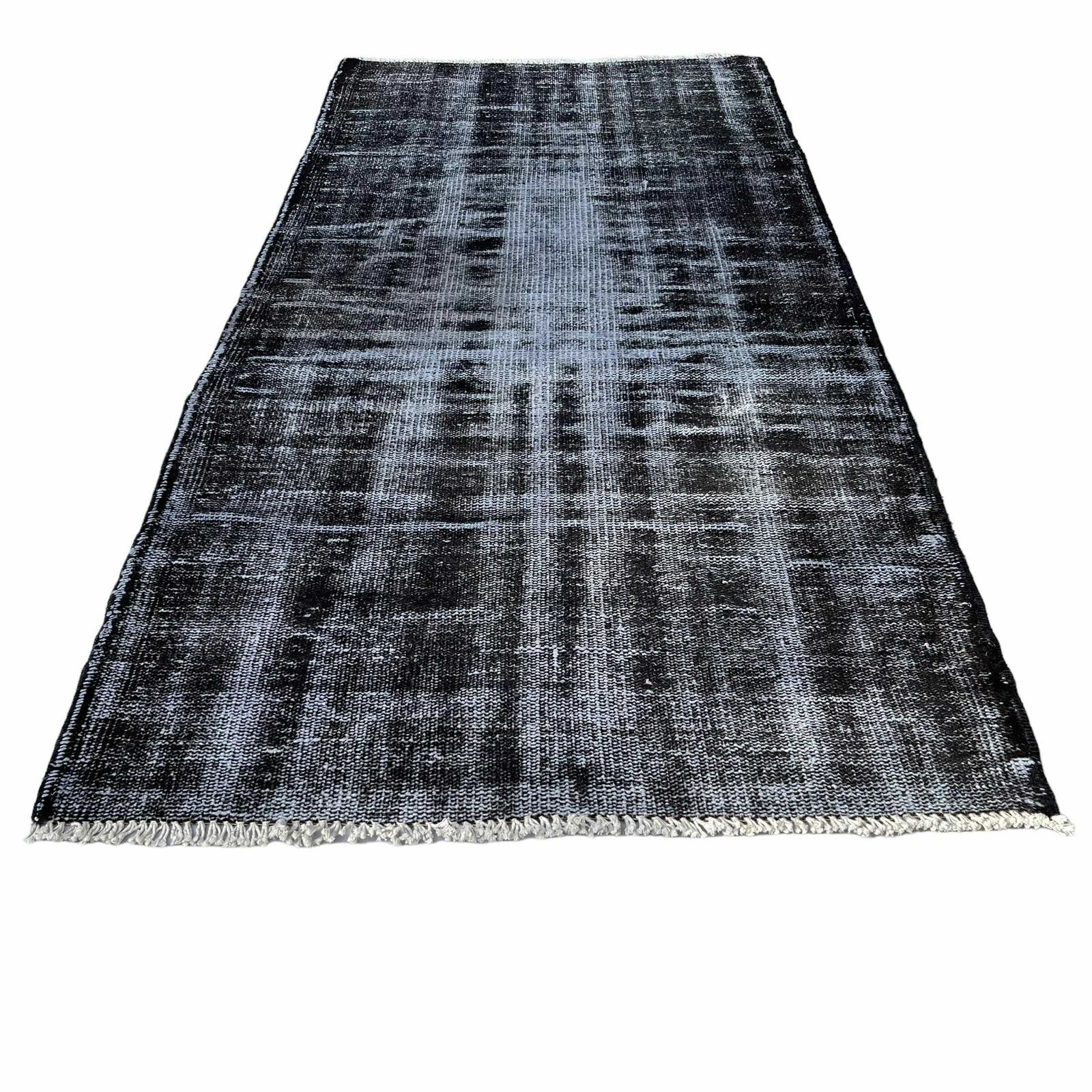 Distressed Turkish Rug 187 X 90 Cm Wool Vintage Rug, Over Dyed Grey photo vintage