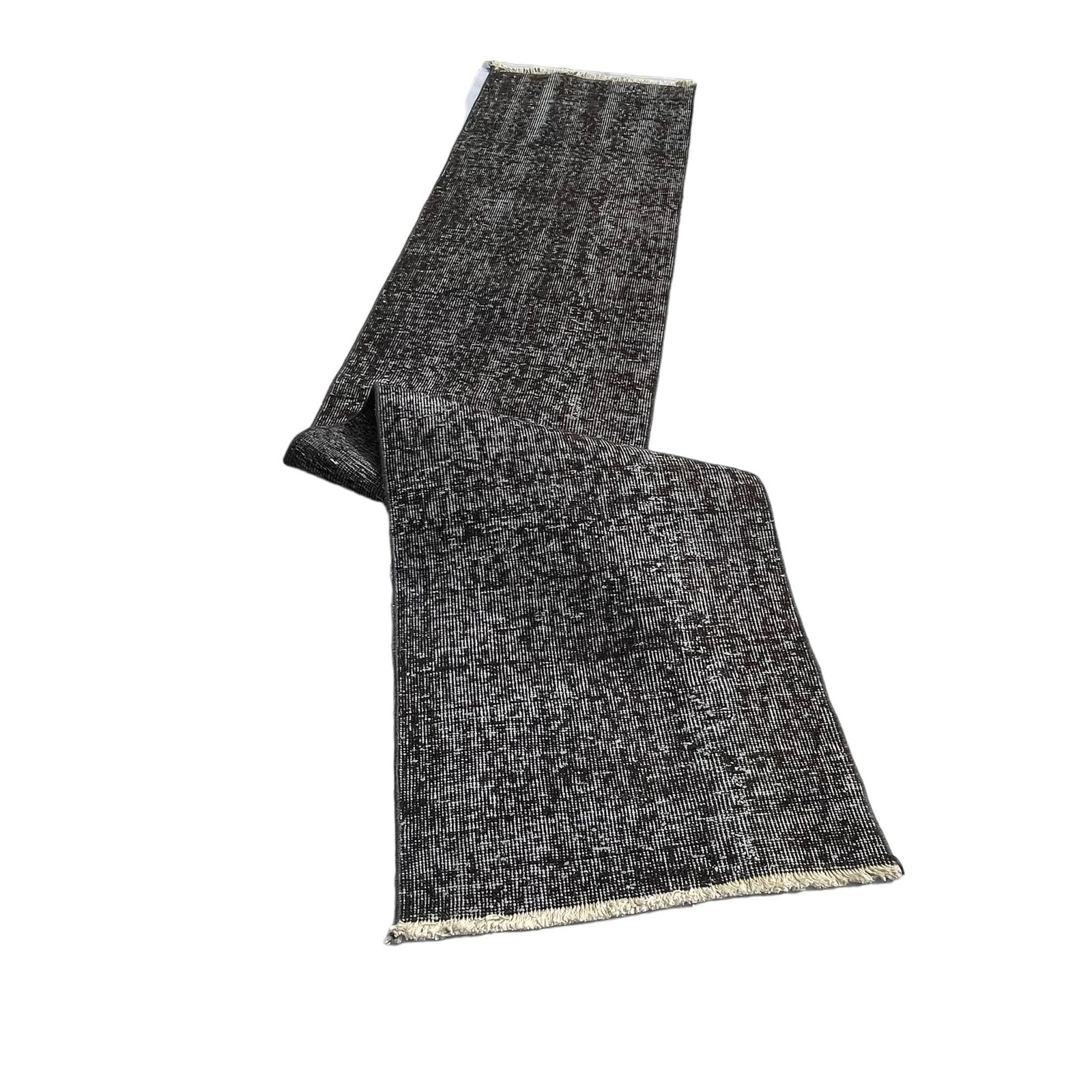 photo furniture Distressed Turkish Narrow Runner 285 X 60 Cm Wool Vintage Rug, Over Dyed Black
