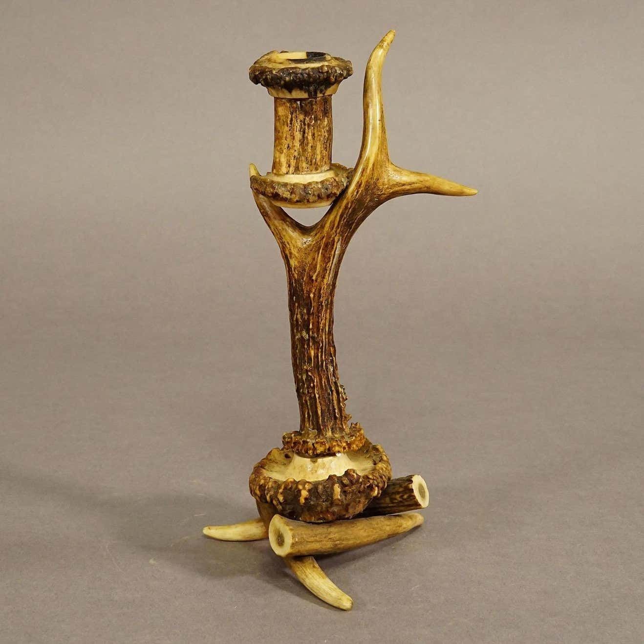 Antique Antler Candle Holder With Deer Horns, Germany Around 1900 photo 566.0