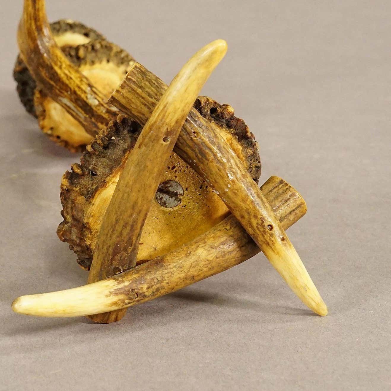 Antique Antler Candle Holder With Deer Horns, Germany Around 1900 photo vinterior