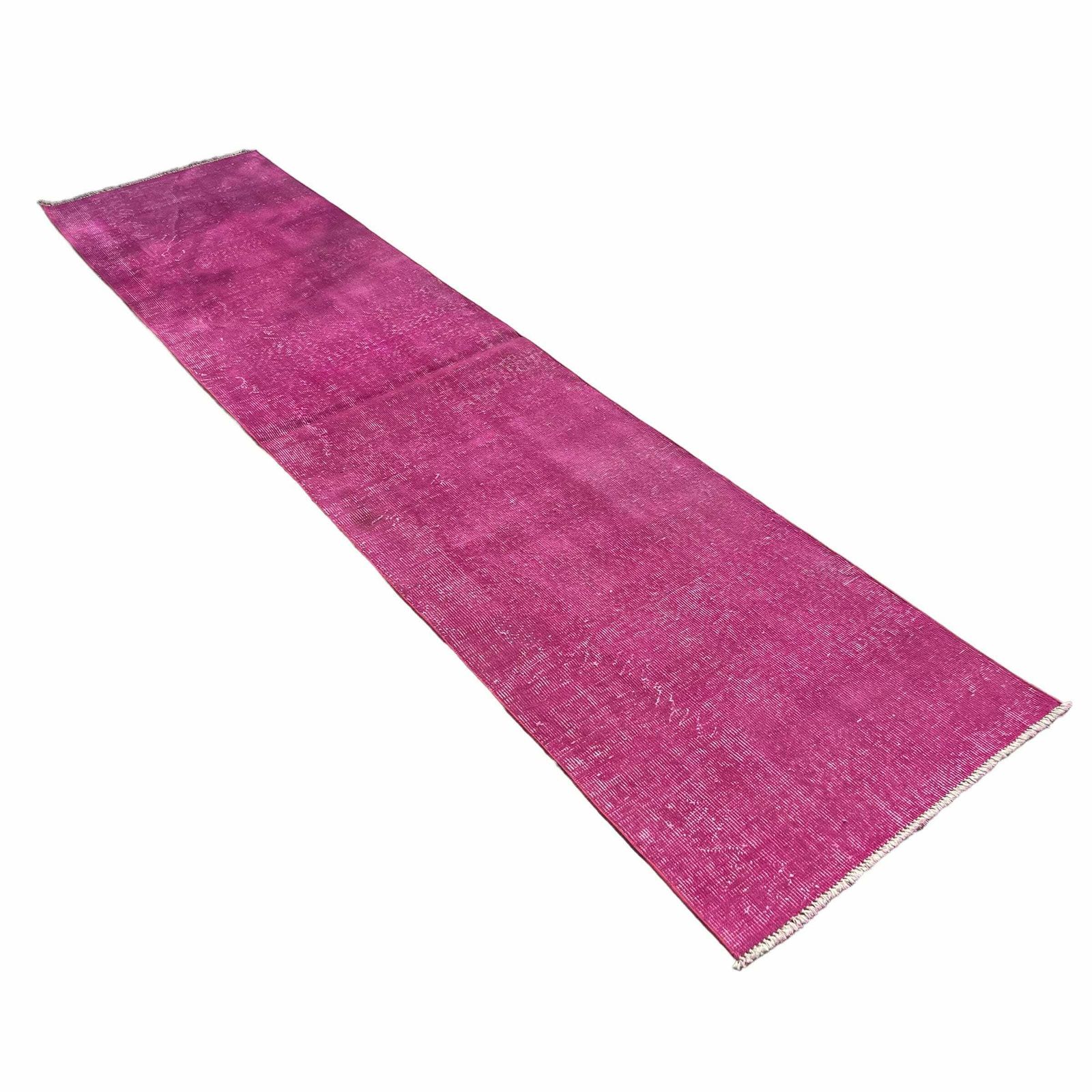 Distressed Turkish Narrow Runner  Wool Vintage Rug, Over Dyed Pink photo furniture
