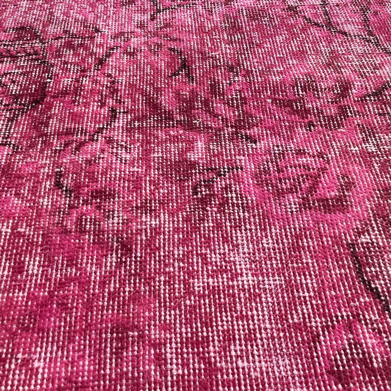 Distressed Turkish Narrow Runner 278 X 68 Cm Wool Vintage Rug, Over Dyed Pink photo vintage