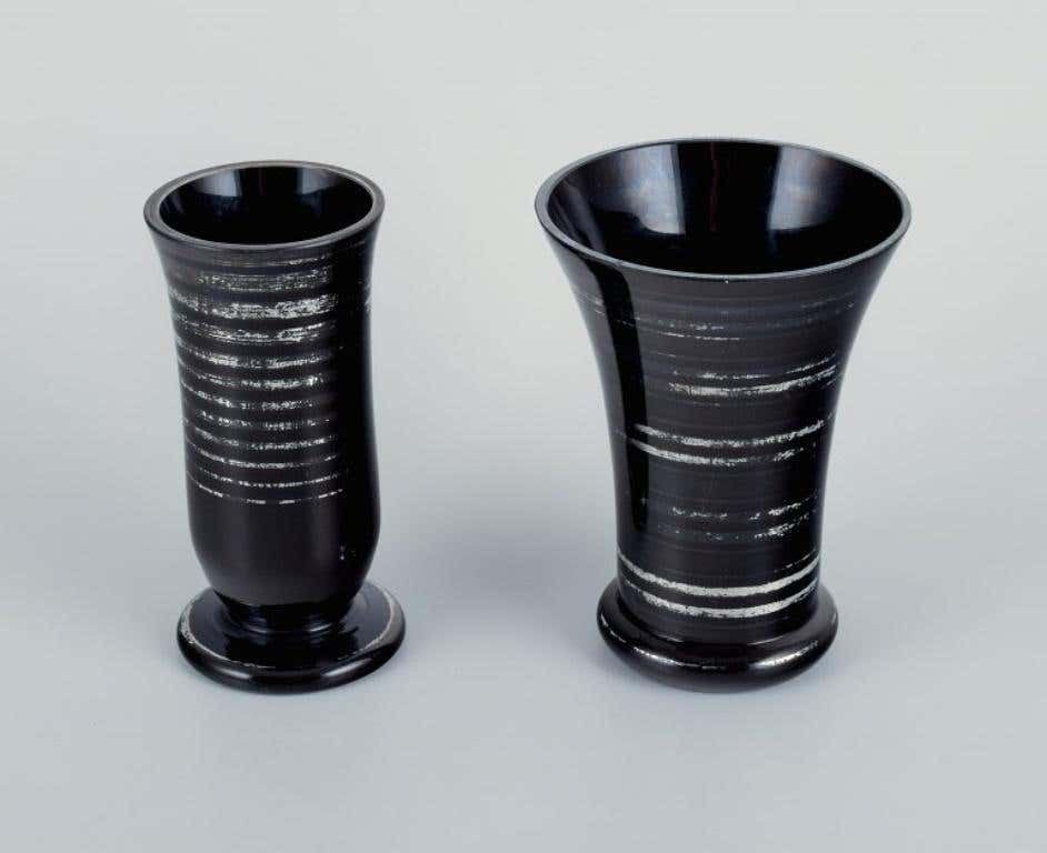 Two Art Deco Vases In Art Glass With Silver Inlays 1930 1940s photo furniture