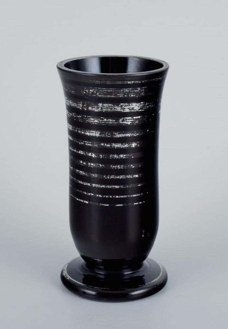 Two Art Deco Vases In Art Glass With Silver Inlays 1930 1940s photo Home Decor