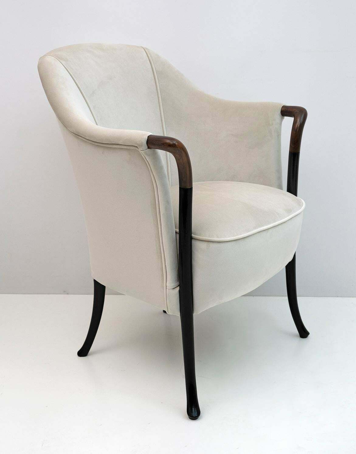Pair Of Giorgetti Italian Velvet Armchairs "Progetti", 1980s photo vintage