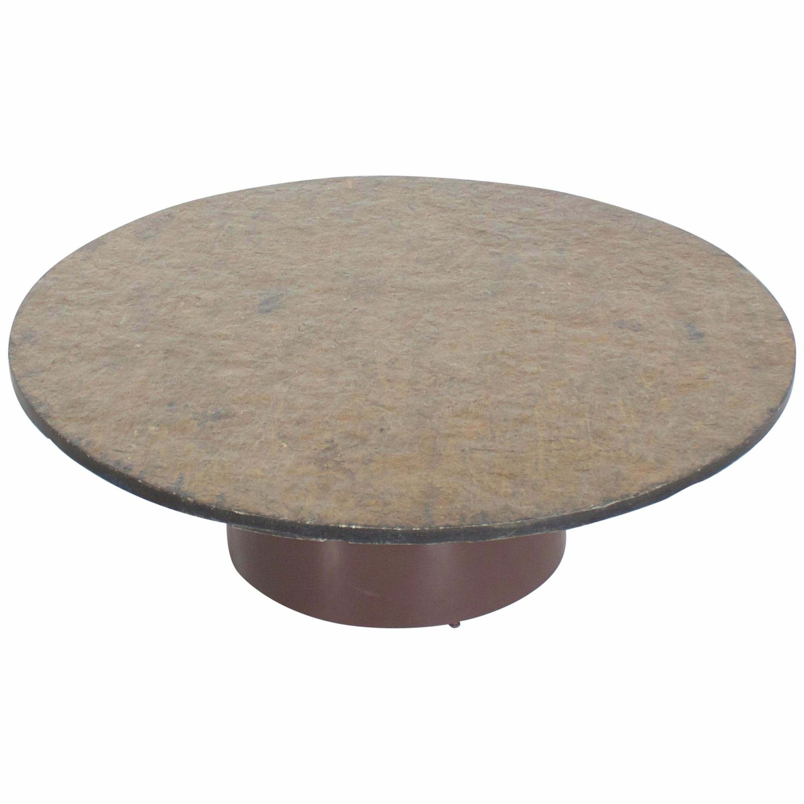 Brutalist 1970s Round Coffee Table With A Brown/Green Slate Top