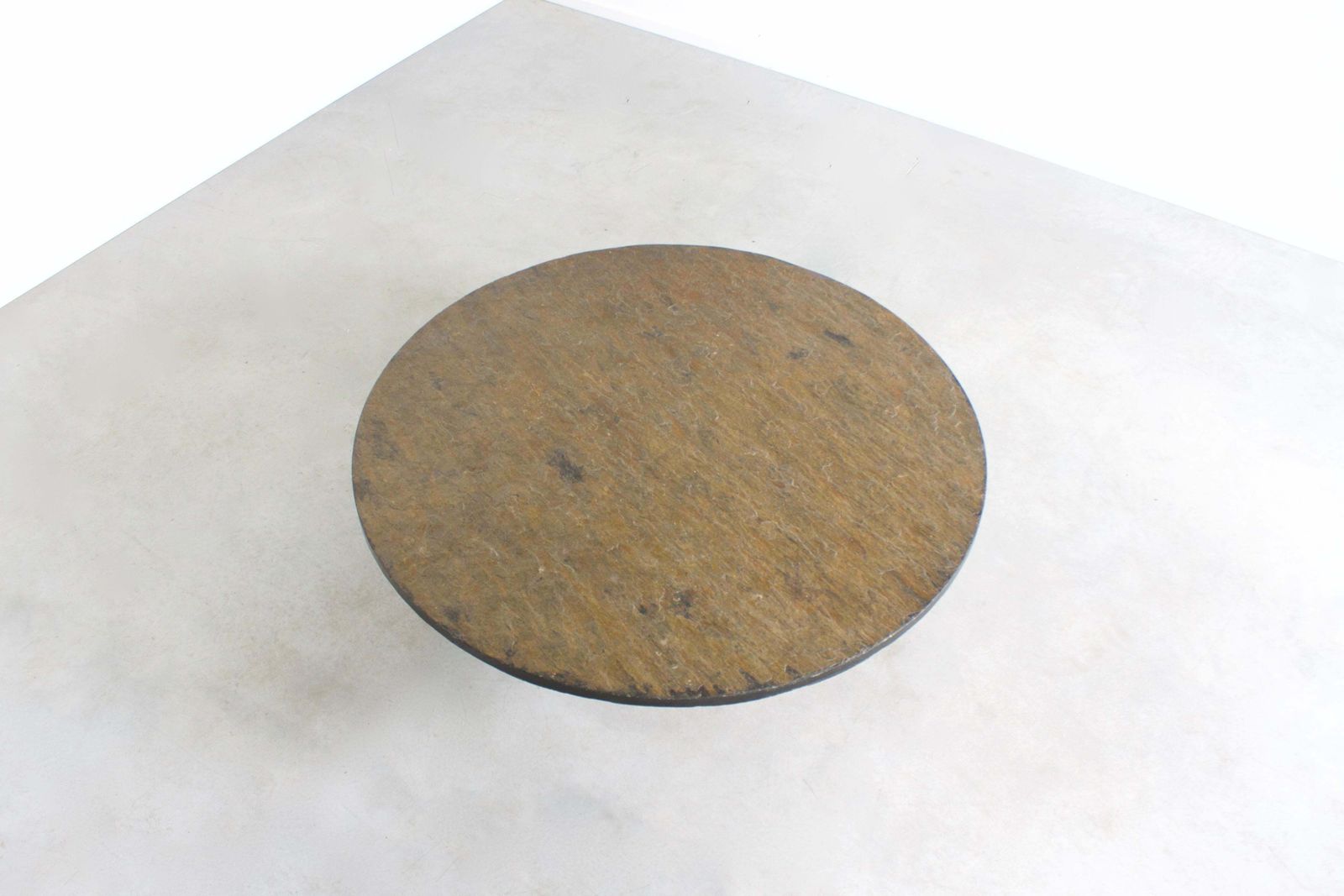 Brutalist 1970s Round Coffee Table With A Brown/Green Slate Top photo furniture