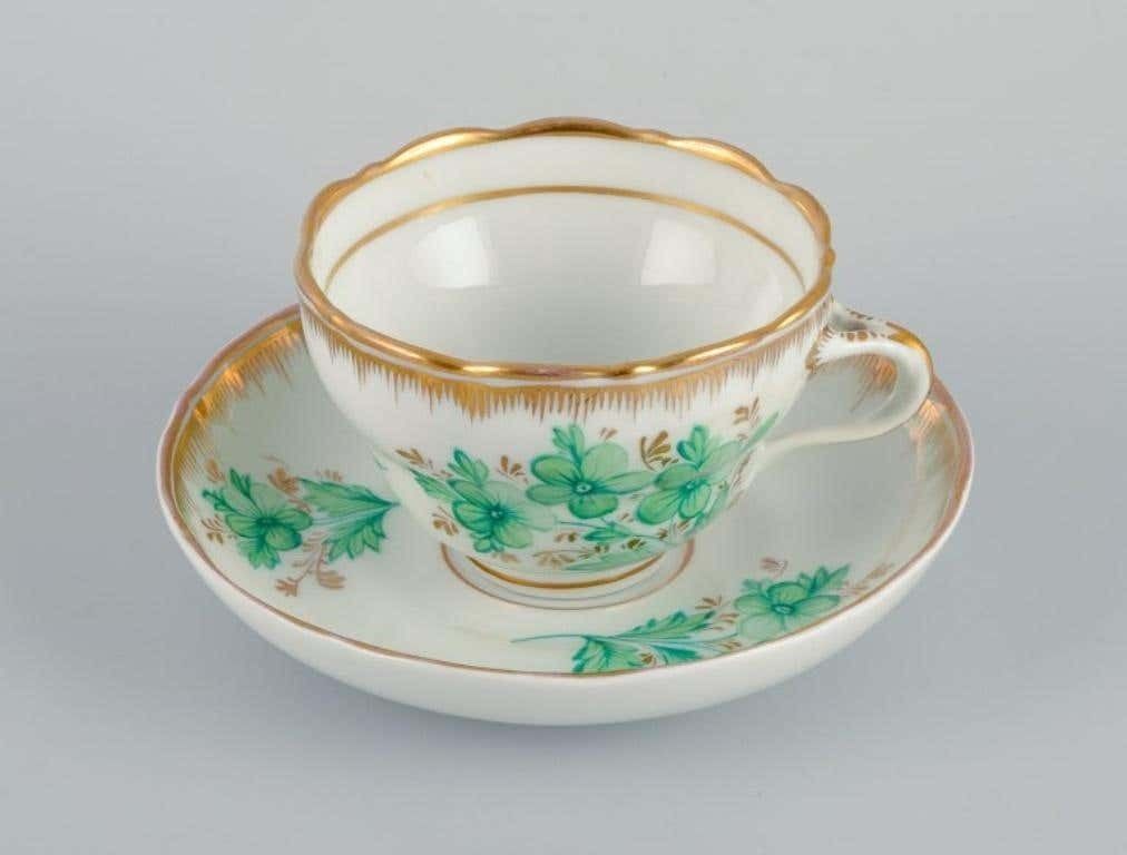 Kpm Berlin Chocolate Cup Hand Painted With Green Flowers And Gold Decoration photo for sale