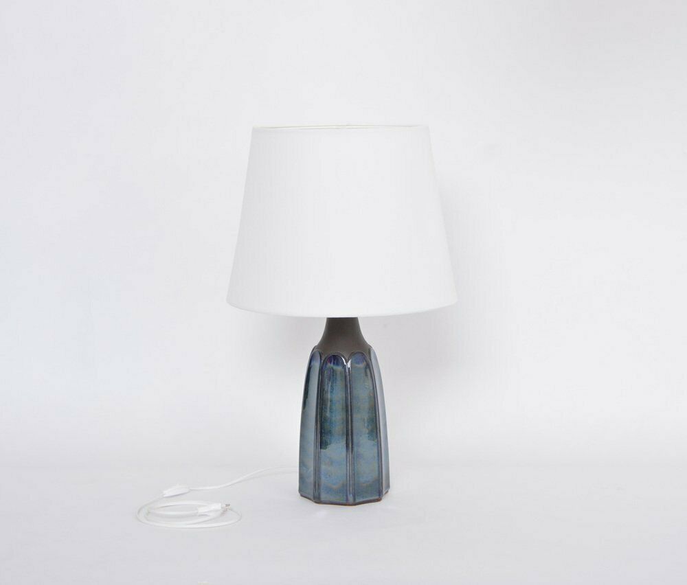 Tall Blue Stoneware Model 1042 Table Lamp By Einar Johansen For Søholm, 1960s photo vinterior
