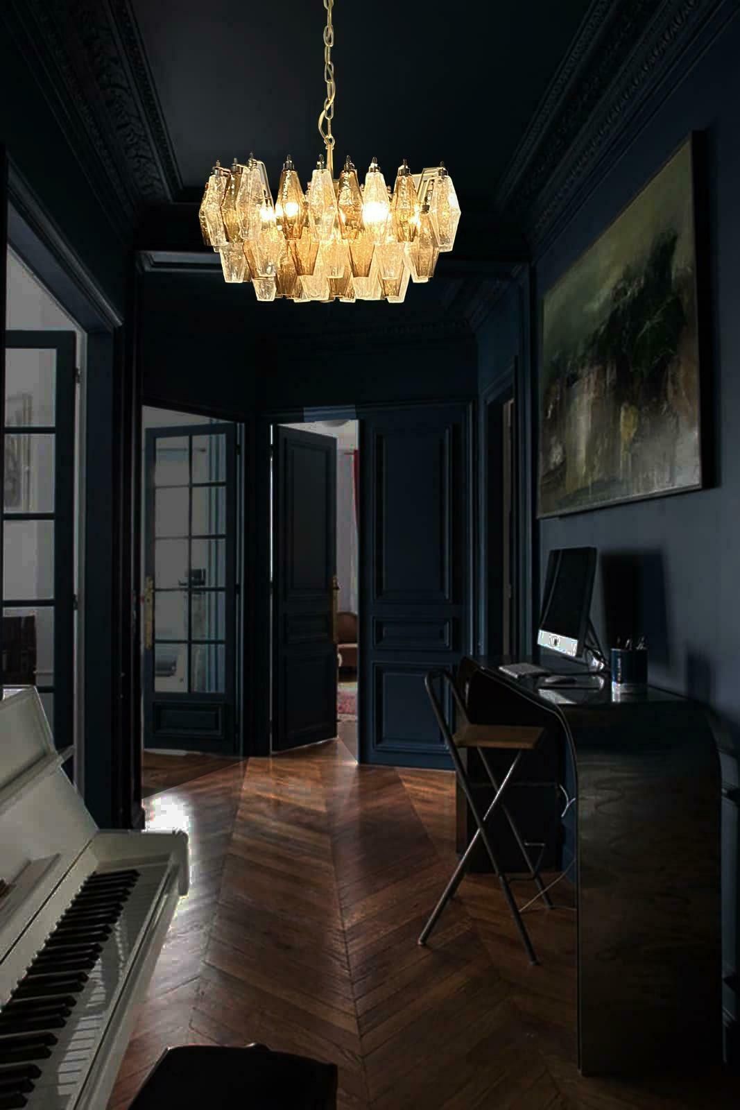 Elegant Murano Poliedri Chandelier   Carlo Scarpa   Clear And Smoked Glasses photo Lighting