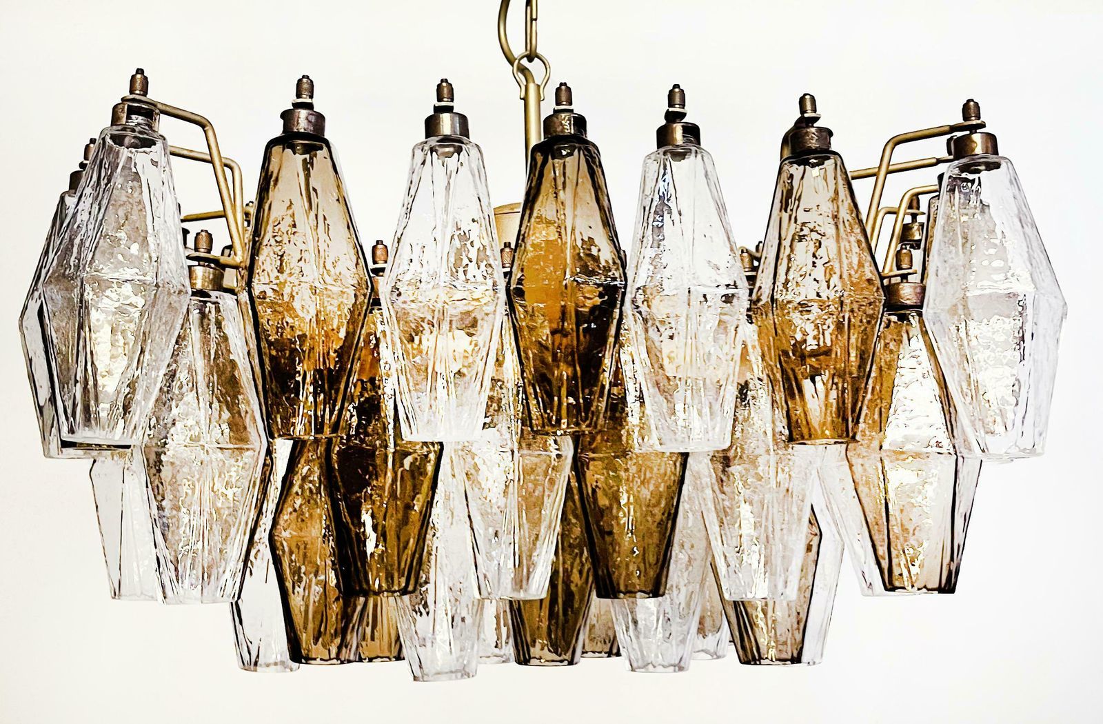 Elegant Murano Poliedri Chandelier   Carlo Scarpa   Clear And Smoked Glasses photo 1856.0