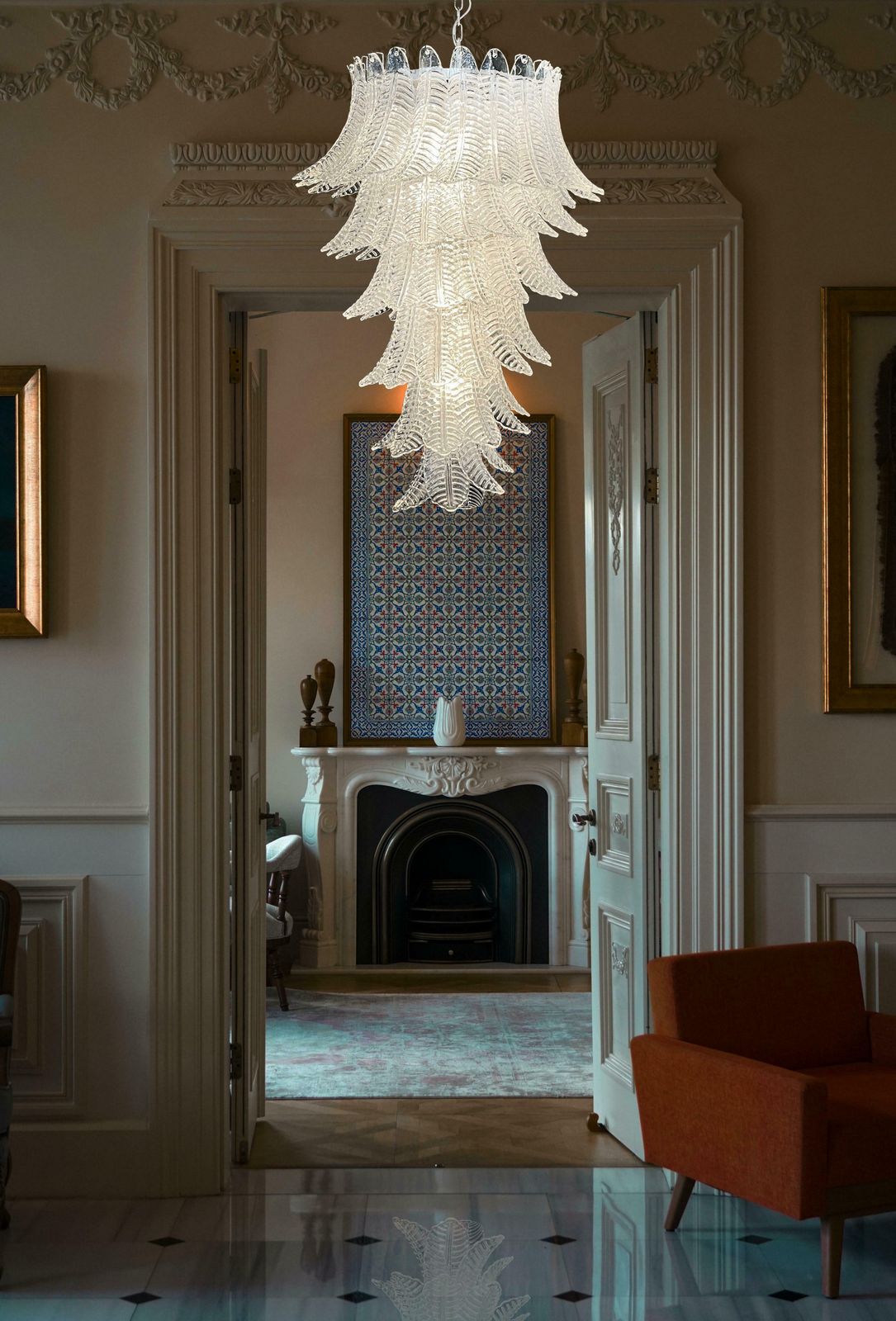 photo for sale Huge Italian Murano Felci Glass Spiral Chandelier   83 Clear Glasses