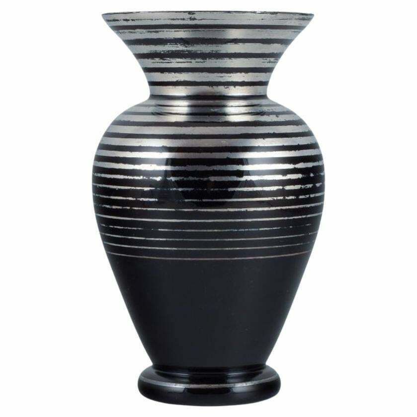 Art Deco Glass Vase With Silver Inlays. Germany. 1930/40s.
