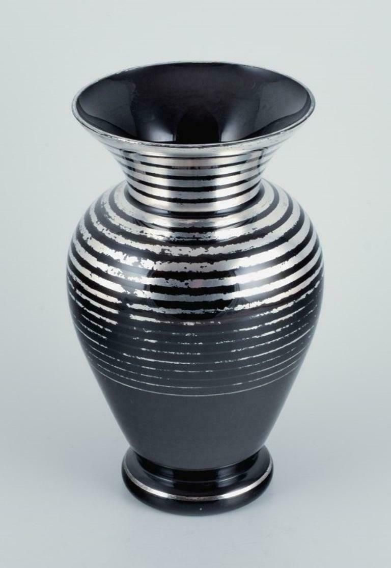 Art Deco Glass Vase With Silver Inlays. Germany. 1930/40s. photo for sale