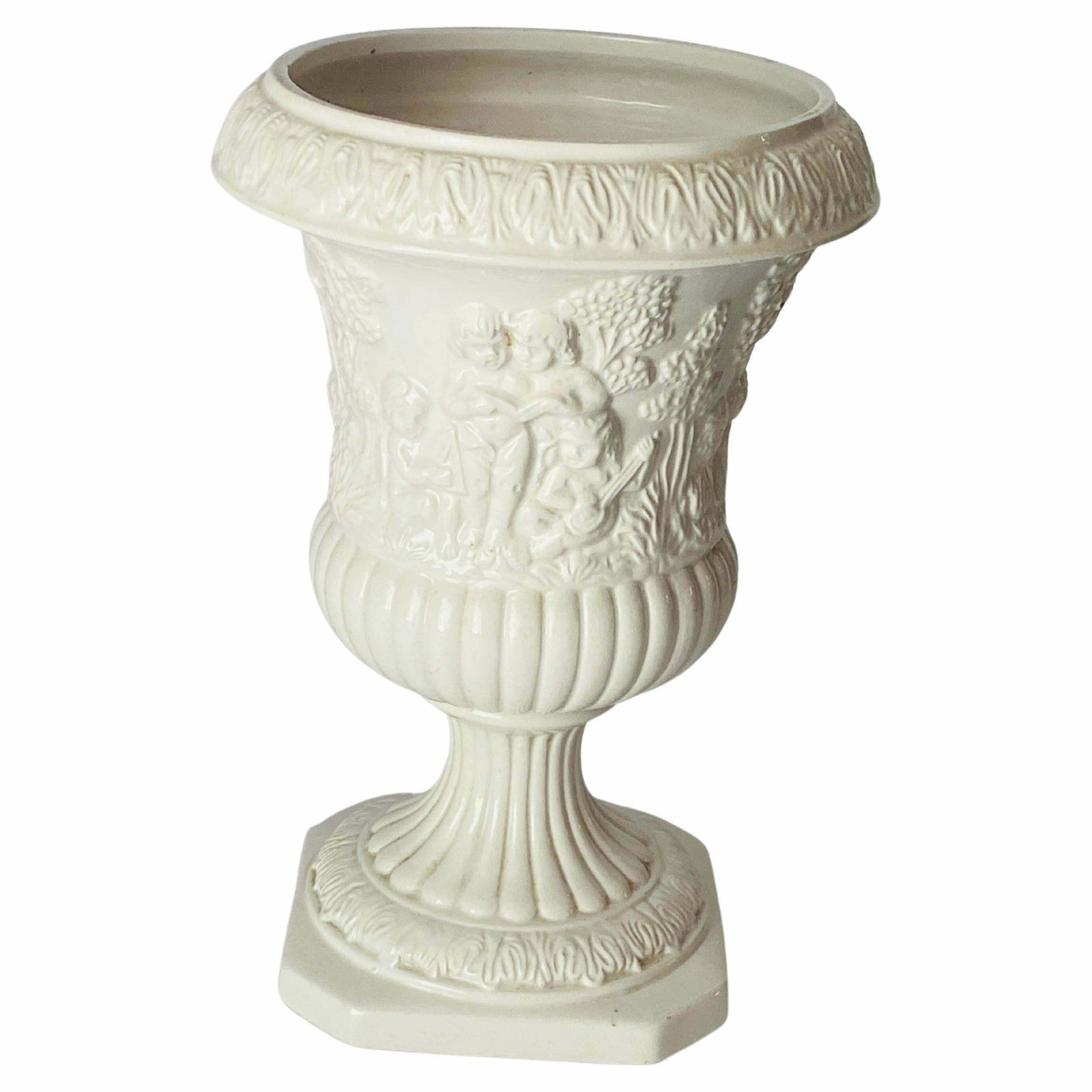 Italian White Glazed Porcelain Urn Vase Glased Porcelain By Bassano, Circa 1930