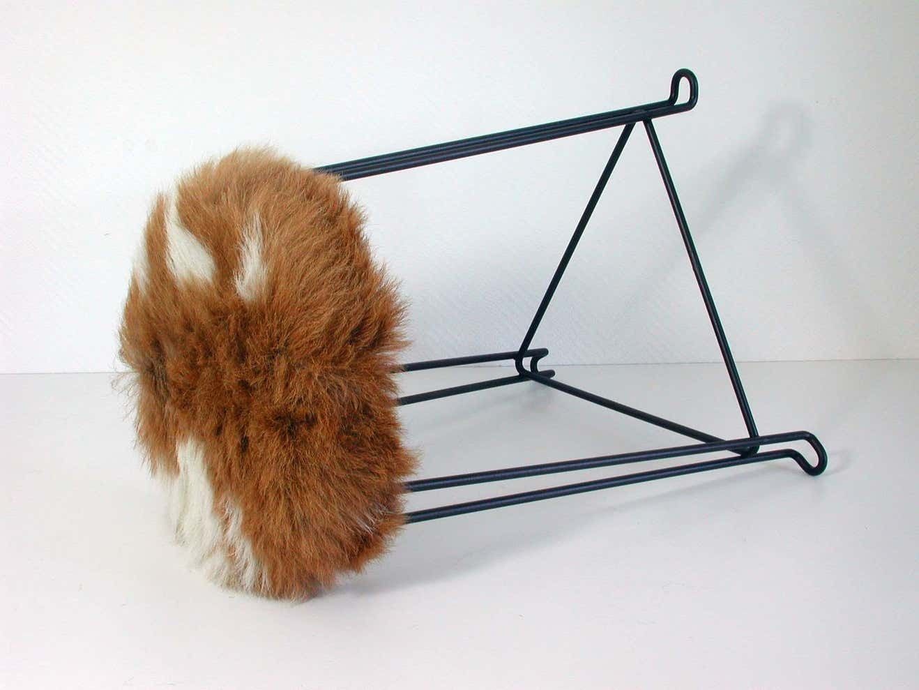Mid Century Tripod Goatskin Stool By Jan Van Der Togt For Tomado, 1950s photo buy