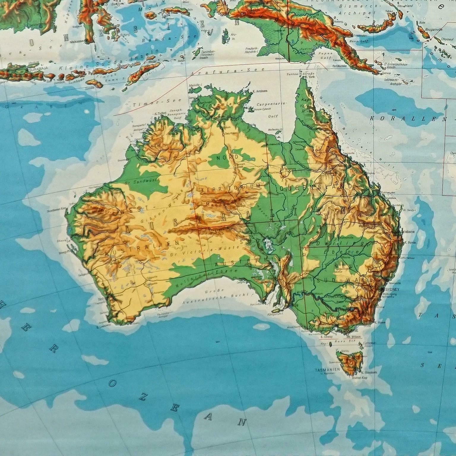 Vintage Mural Map Rollable Wall Chart Poster Australia New Zealand Indonesia photo for sale