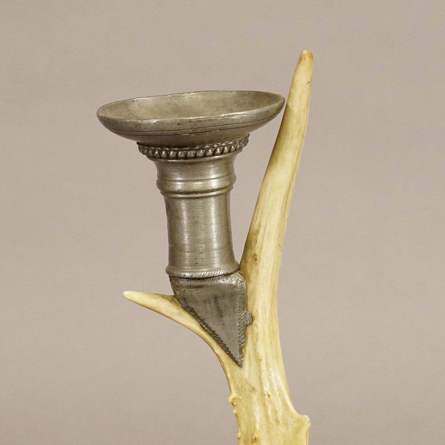 A Pair Black Forest Candle Holders With Pewter Base And Spout, Germany Ca. 1860s photo 922.0