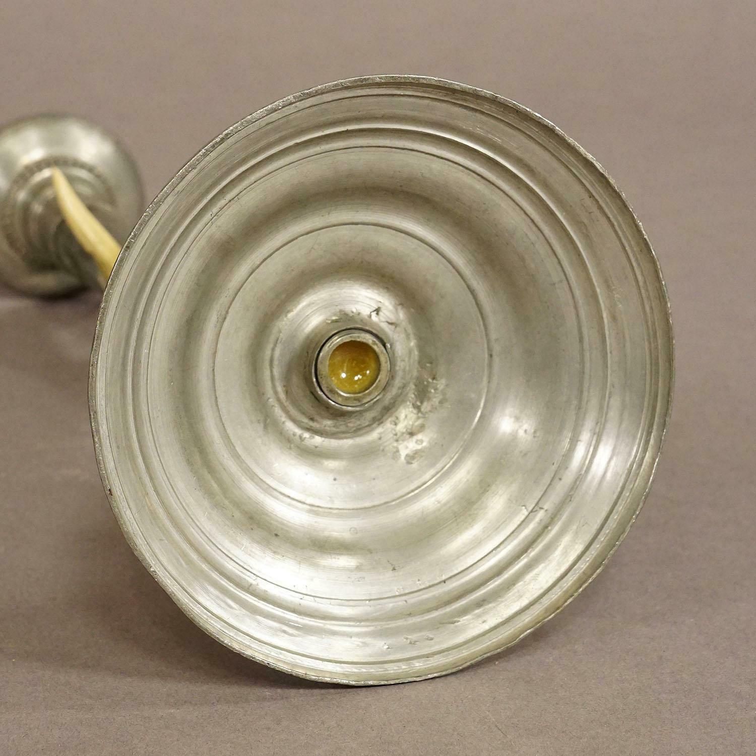 A Pair Black Forest Candle Holders With Pewter Base And Spout, Germany Ca. 1860s photo vintage