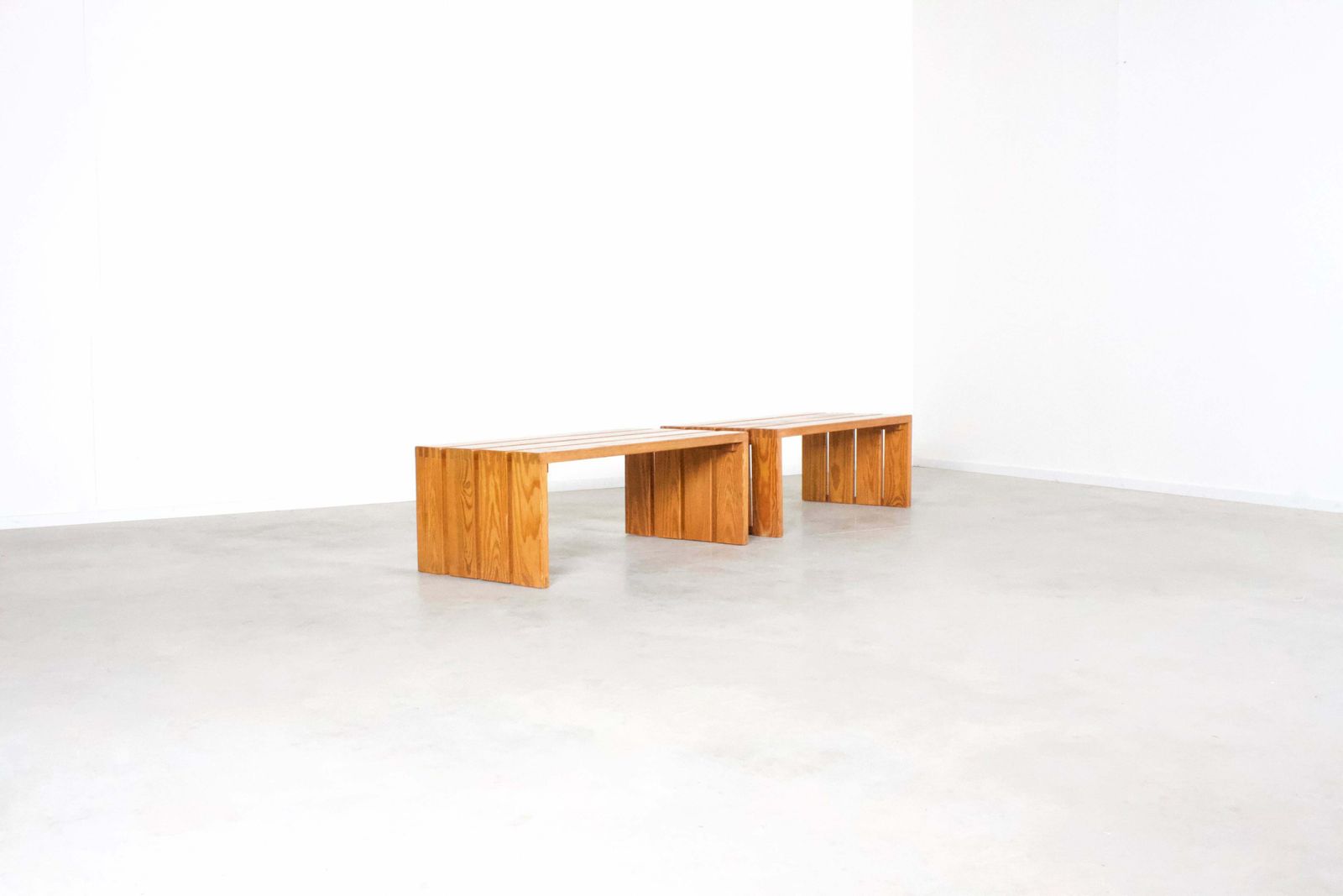 Set Of French Pine Wood Benches, 1960s photo furniture
