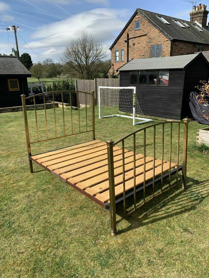 Art Deco Brass Standard Double Bed Frame With Pine Base