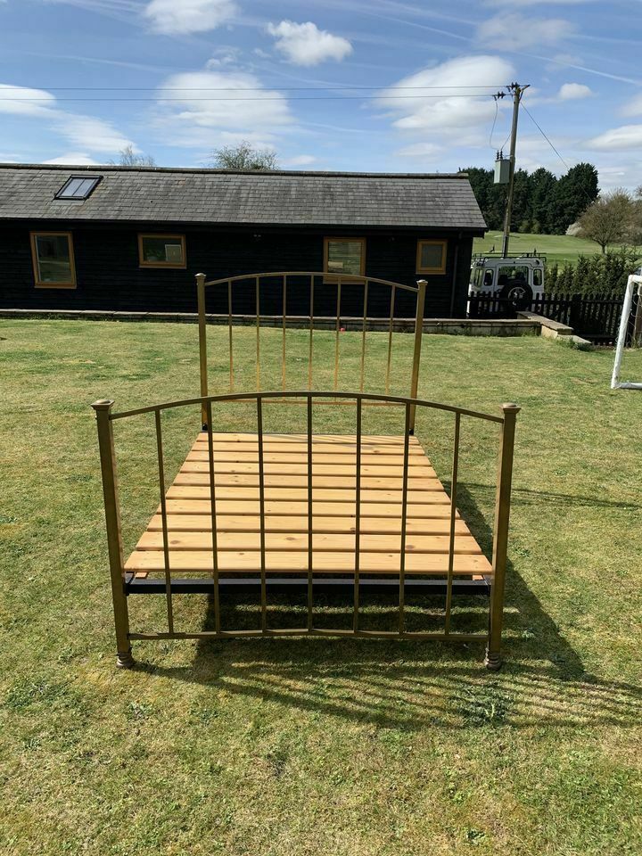 Art Deco Brass Standard Double Bed Frame With Pine Base photo vinterior