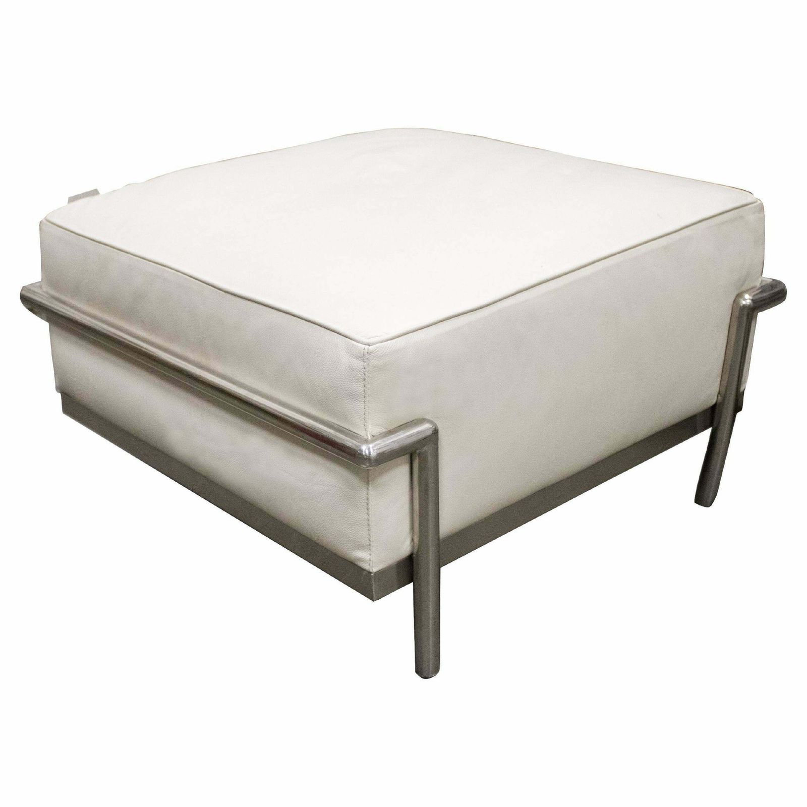 Steel Ottoman Mies Van Der Rohe Style With White Leather, 1979, Italia photo furniture