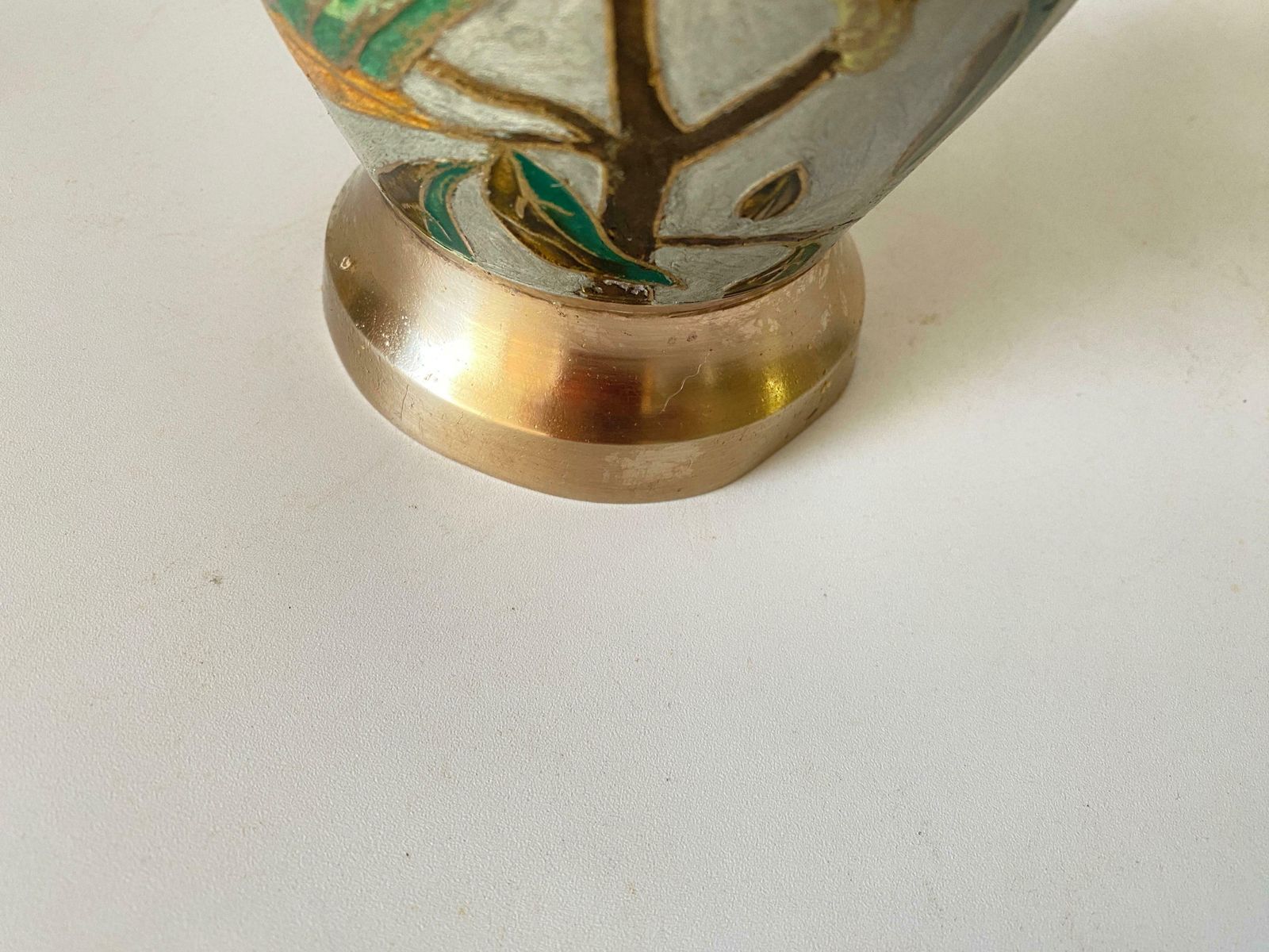 Art Deco Cloisoné Vase, With Coloured Flowers Pattern, France XX Century photo vintage